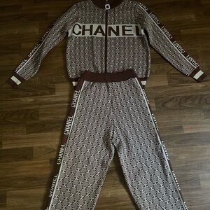 CHANEL Brown and Cream Logo Track Suit